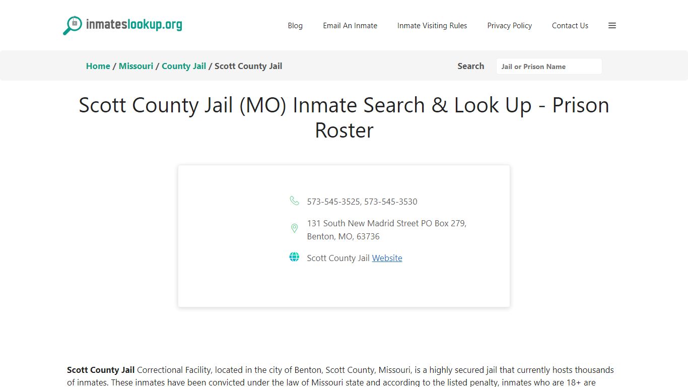 Scott County Jail (MO) Inmate Search & Look Up - Prison Roster